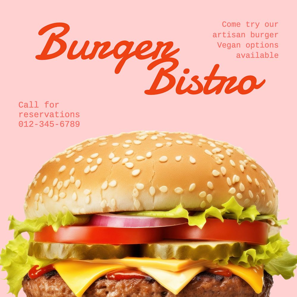 Burger bistro Instagram post template, editable text