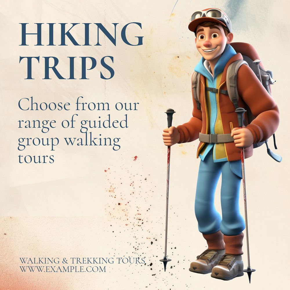 Hiking trips Instagram post template, editable text