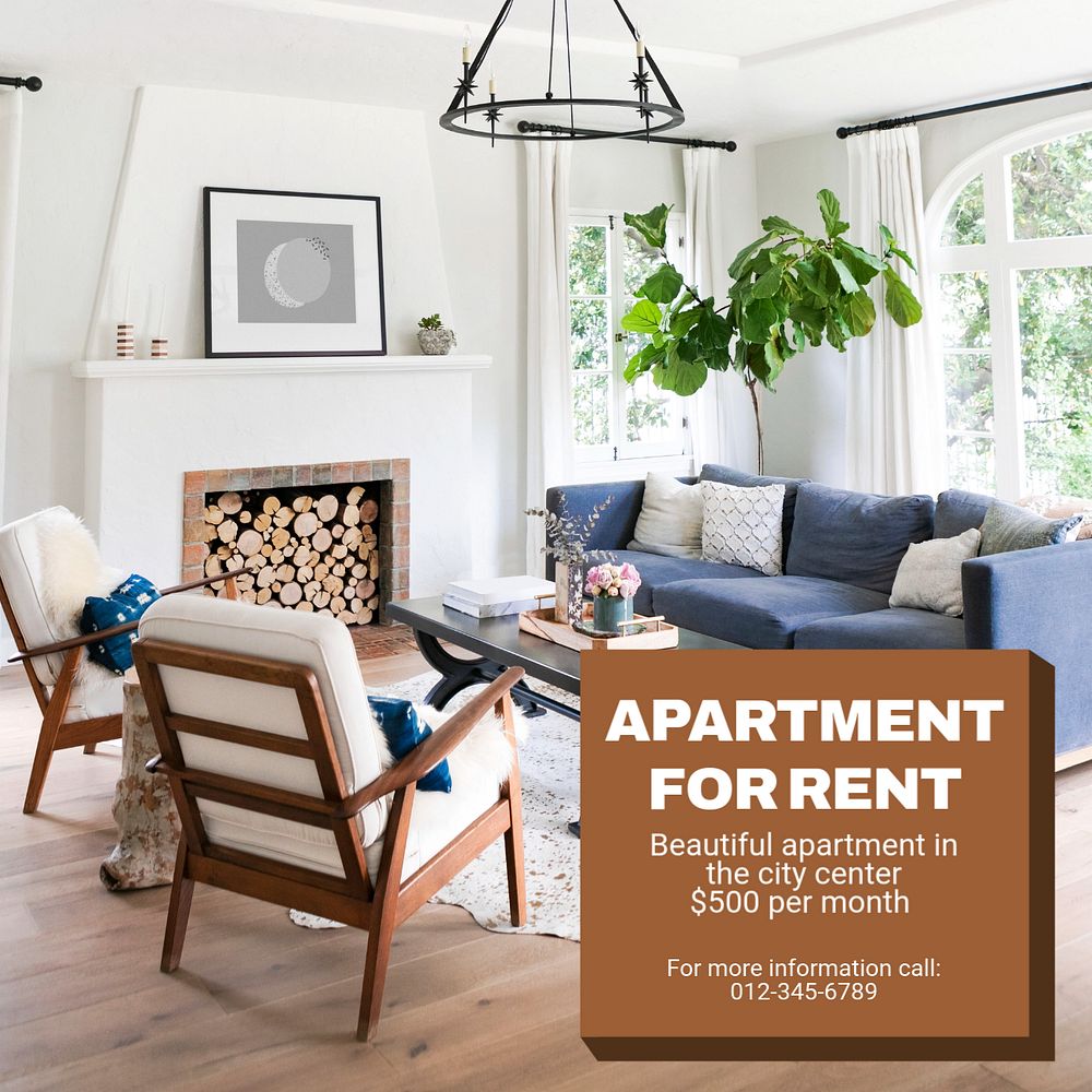 Apartment rental Instagram post template, editable text