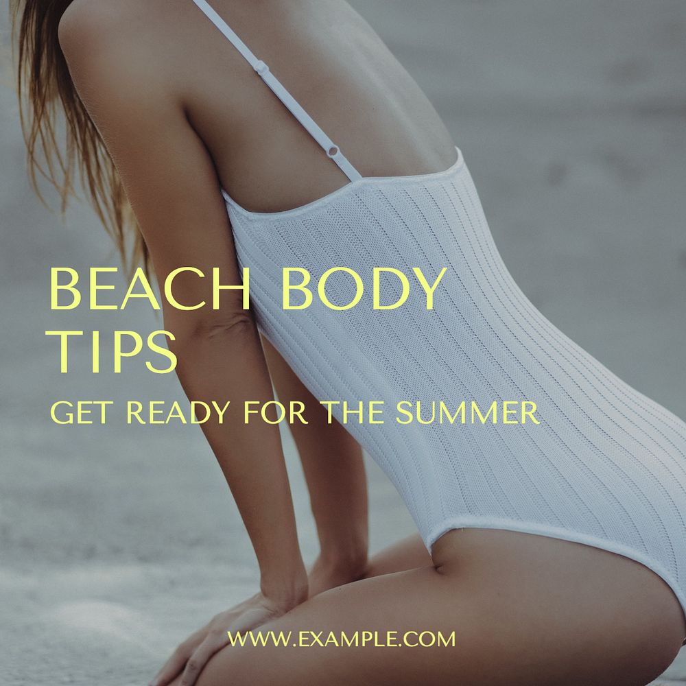 Beach body tips  Instagram post template, editable text