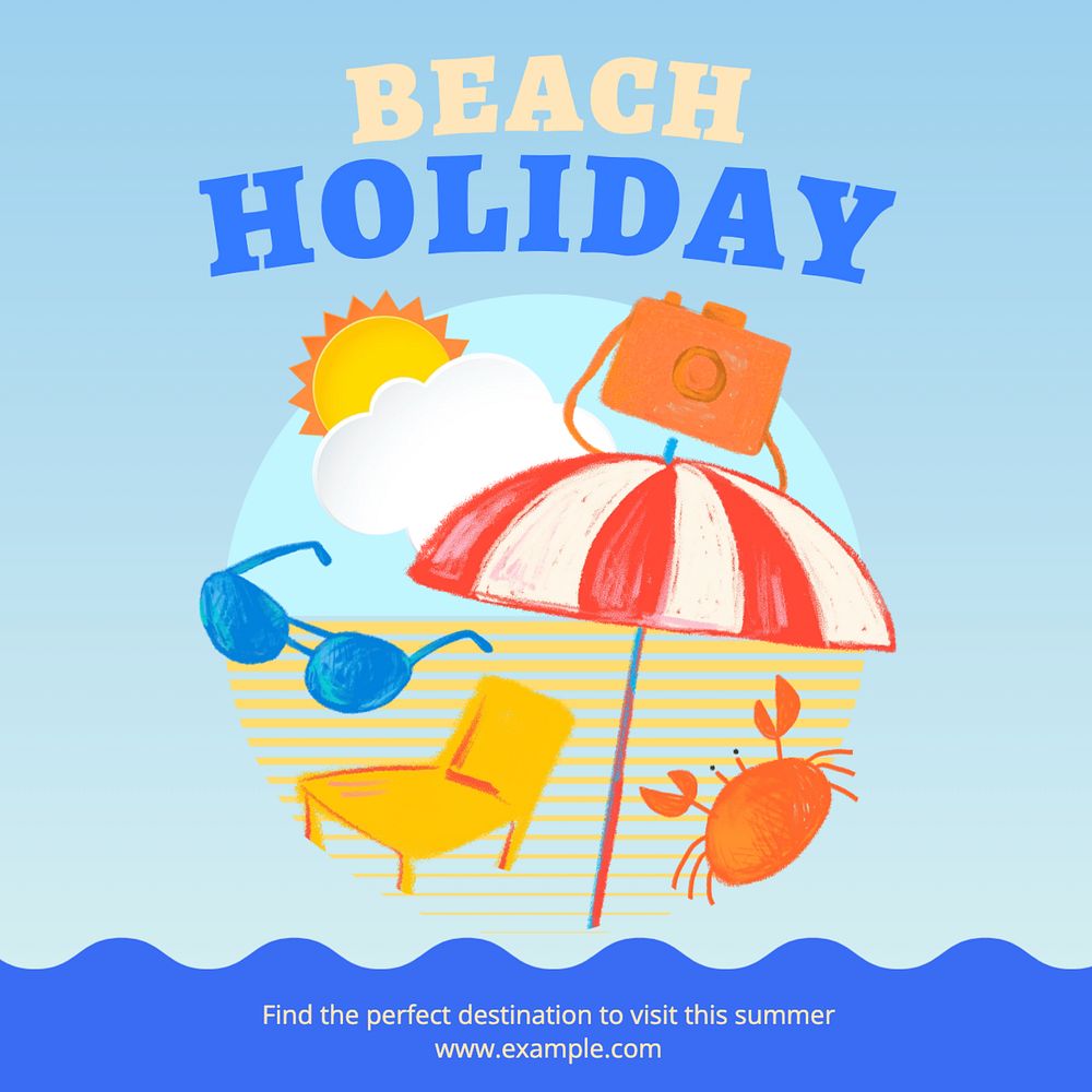 Beach holiday Instagram post template, editable text