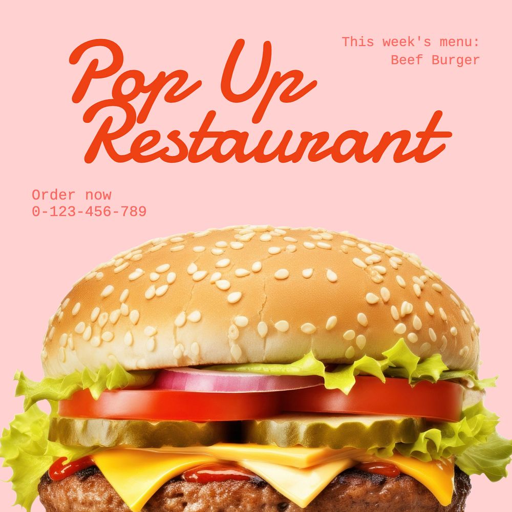 Popup restaurant Instagram post template, editable text