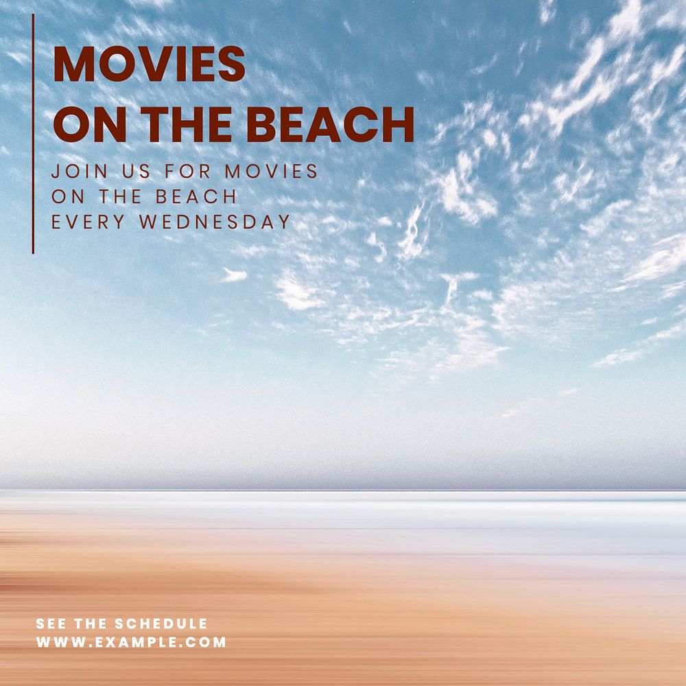 Movies on beach Instagram post template, editable text