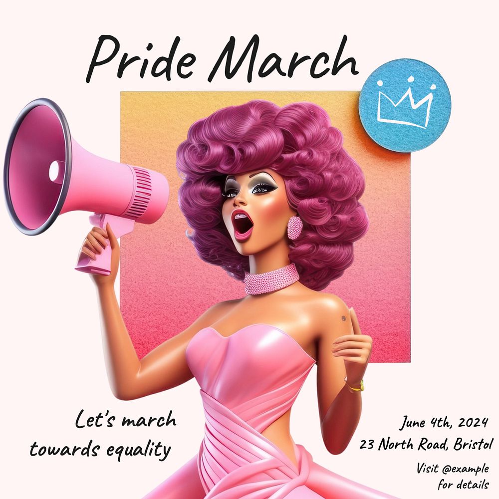 Pride march Instagram post template, editable text