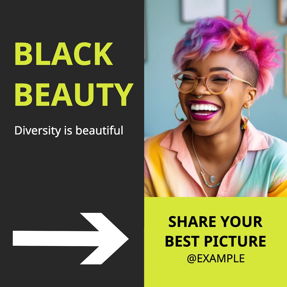 Black beauty Instagram post template, editable text