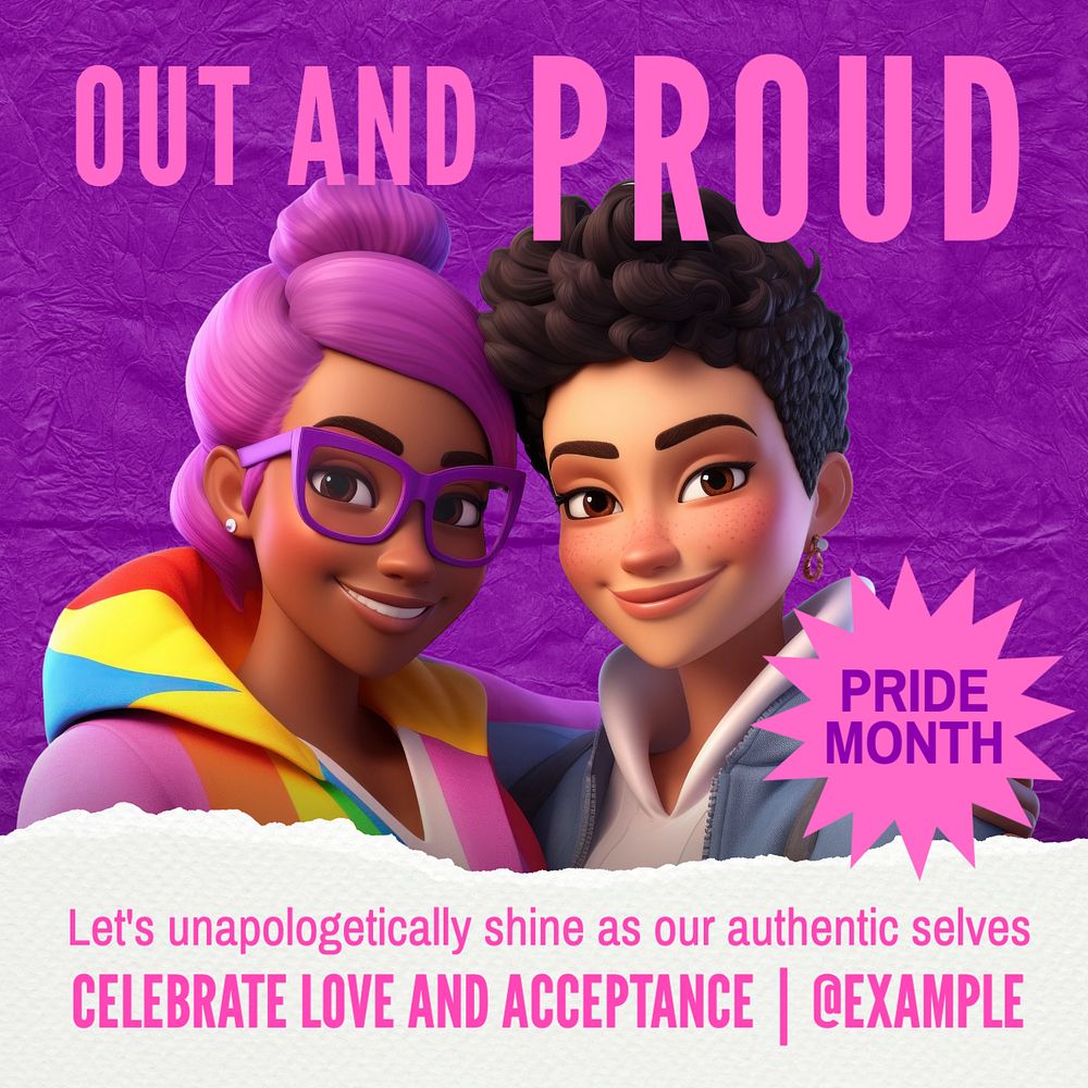 Out and proud Instagram post template, editable text