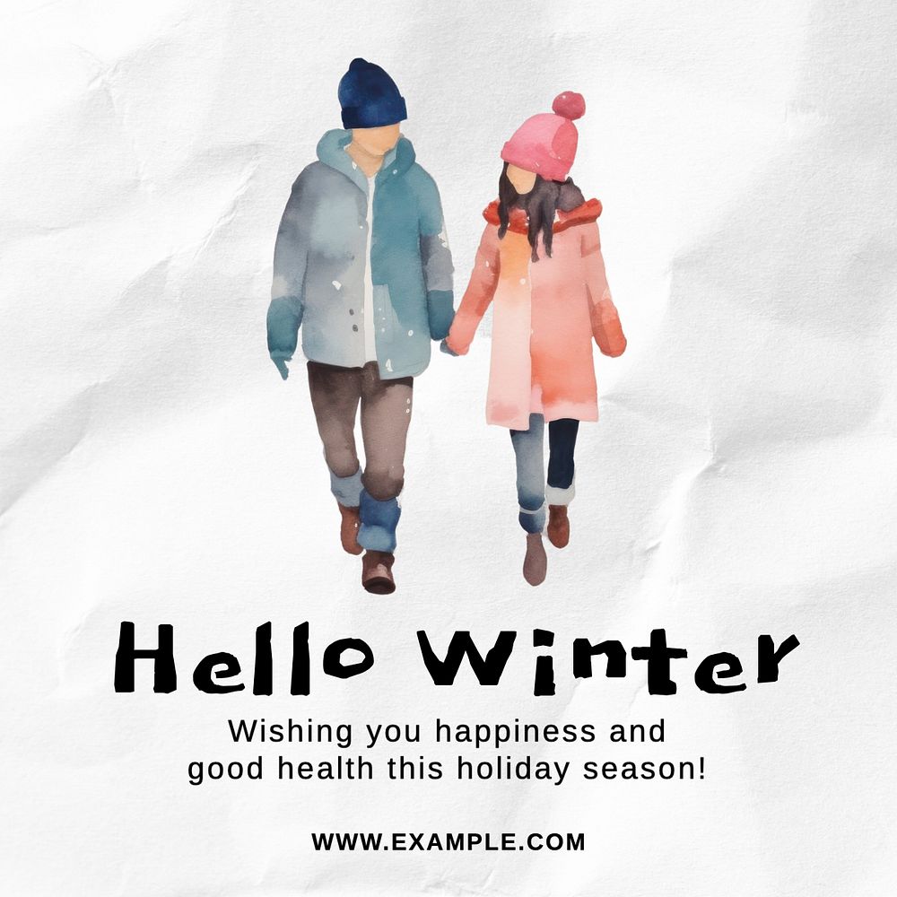 Hello winter wish Instagram post template, editable text