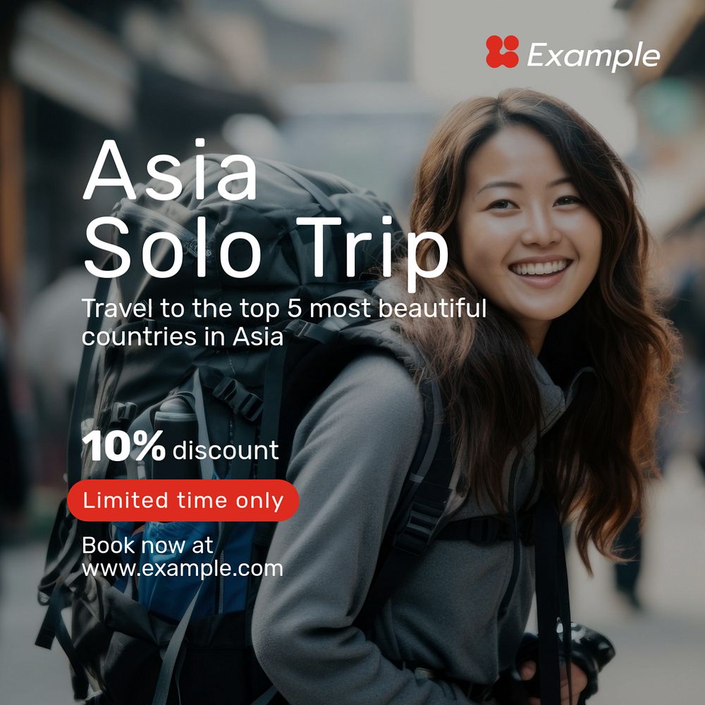 Asia Solo Trip Instagram post template, editable text