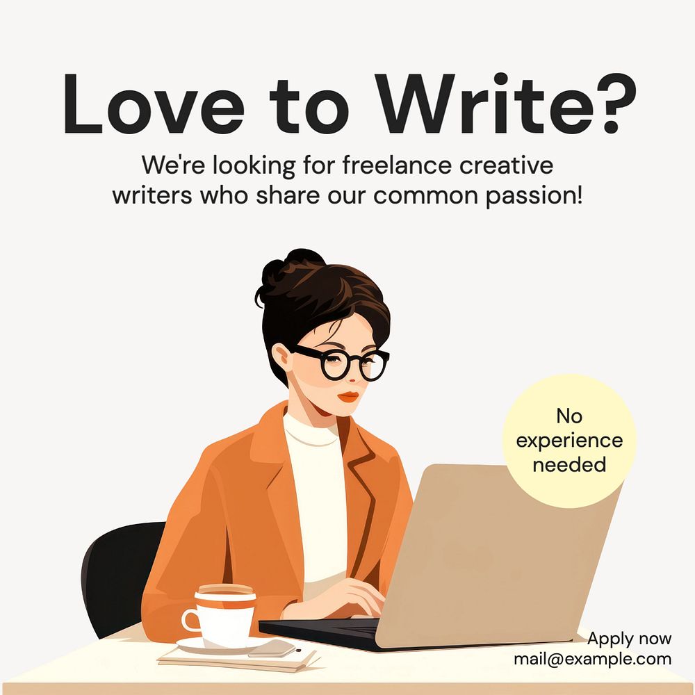 Creative writer hiring Instagram post template, editable text