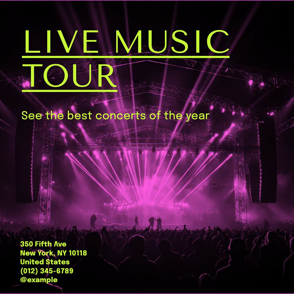 Concert music tour Instagram post template, editable text