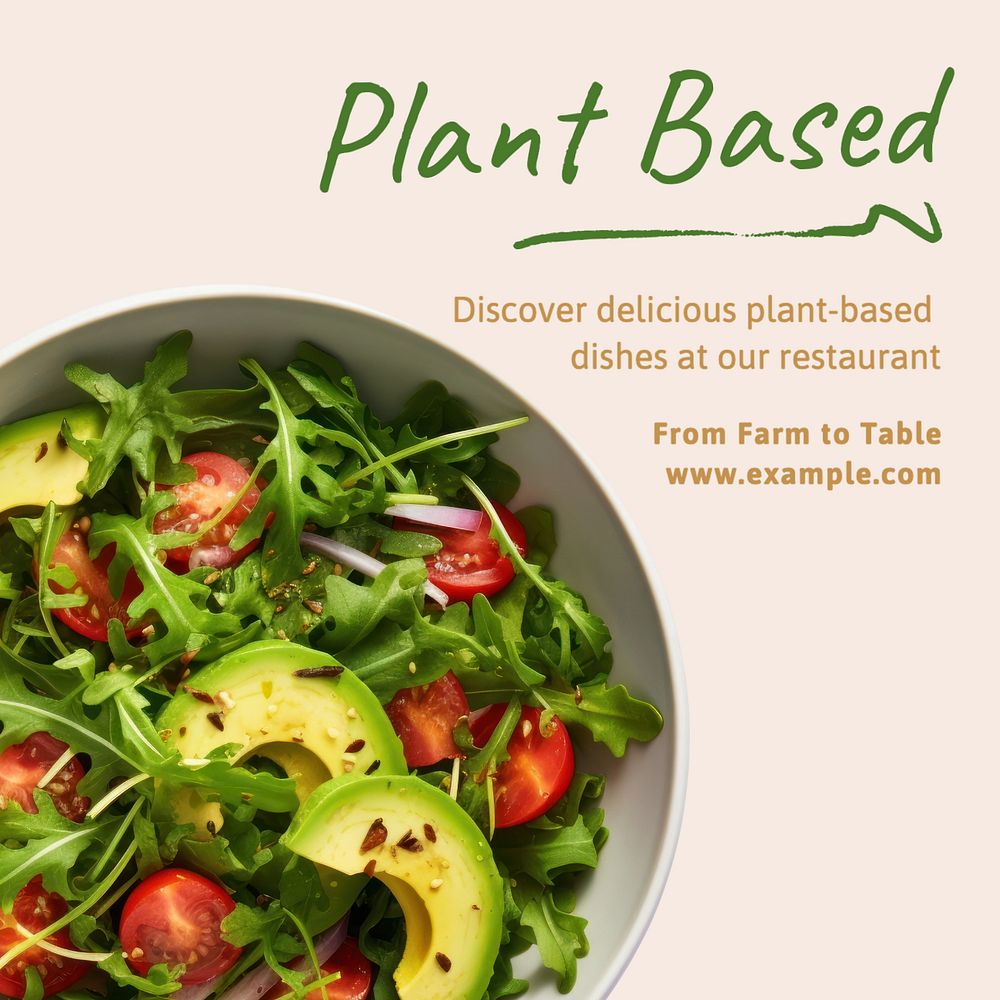 Plant based restaurant Instagram post template, editable text