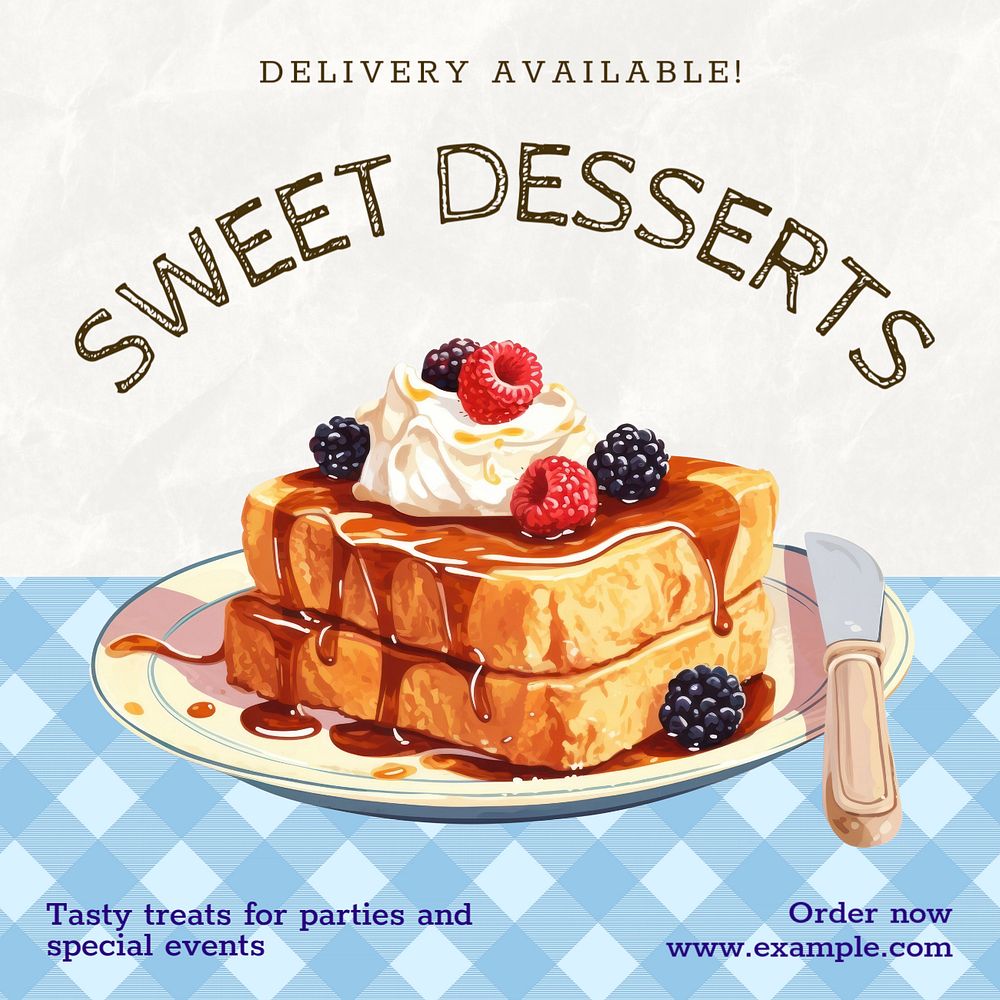 Sweet desserts Instagram post template, editable text