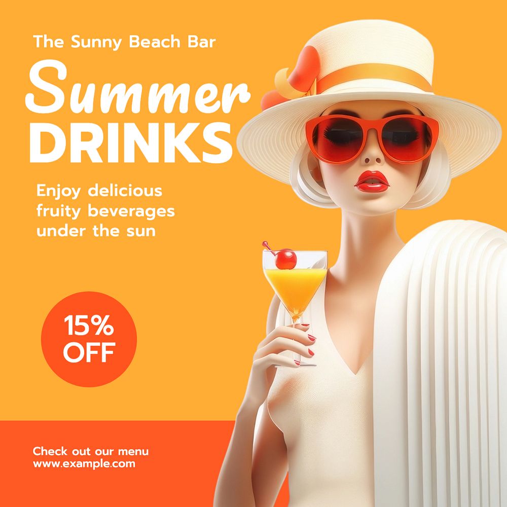 Summer drinks Instagram post template, editable text