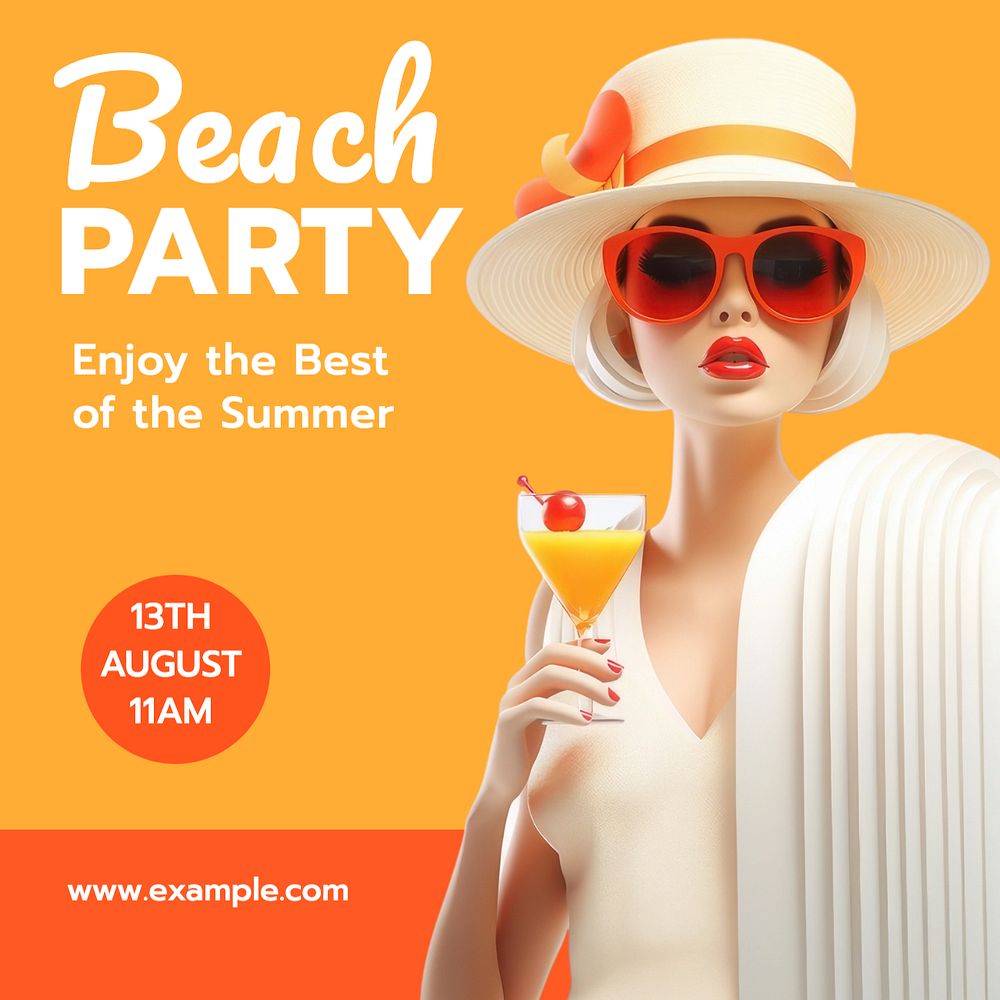 Beach party summer Instagram post template, editable text