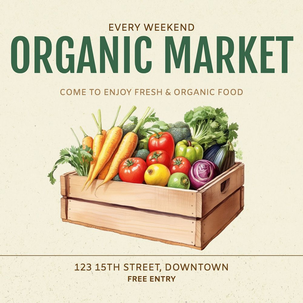 Organic food market Instagram post template, editable text