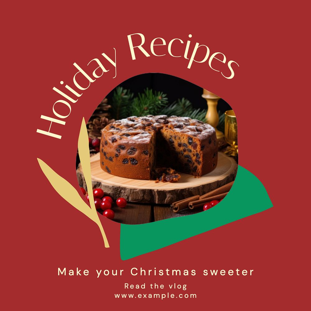 Holiday recipes Instagram post template, editable text