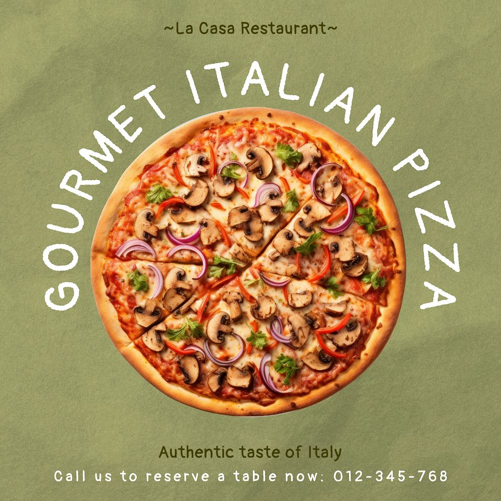 Gourmet Italian pizza Instagram post template, editable text