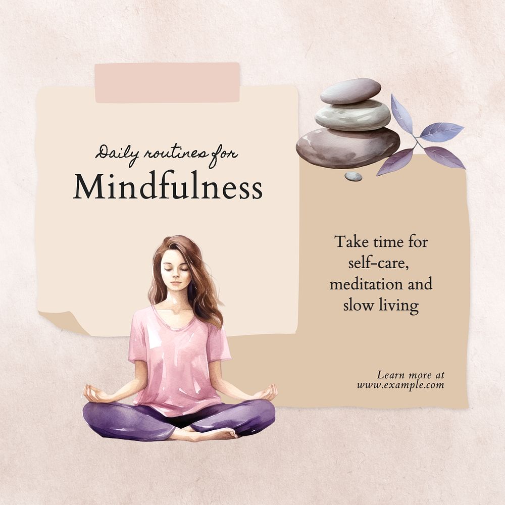 Mindfulness routines Instagram post template, editable text