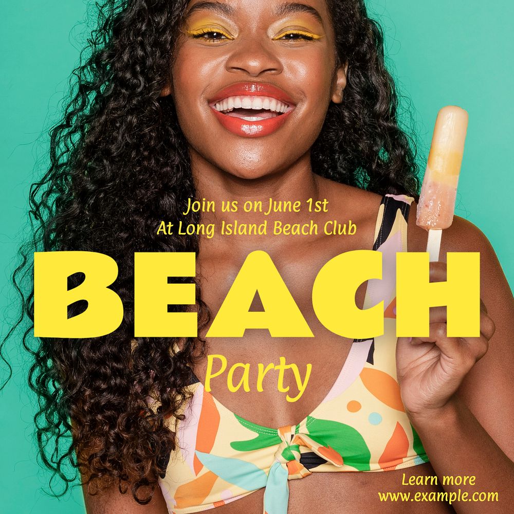 Beach party Instagram post template, editable text