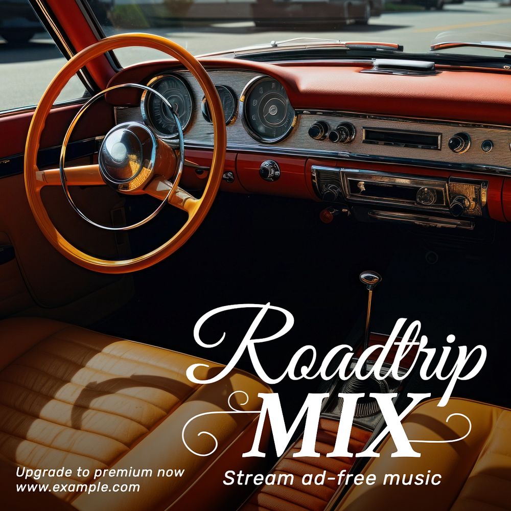 Roadtrip music mix Instagram post template, editable text