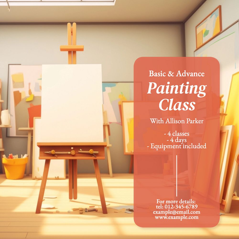 Painting class Instagram post template, editable text