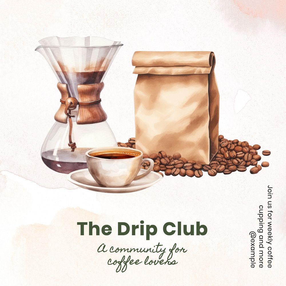 Coffee lover community Instagram post template, editable text