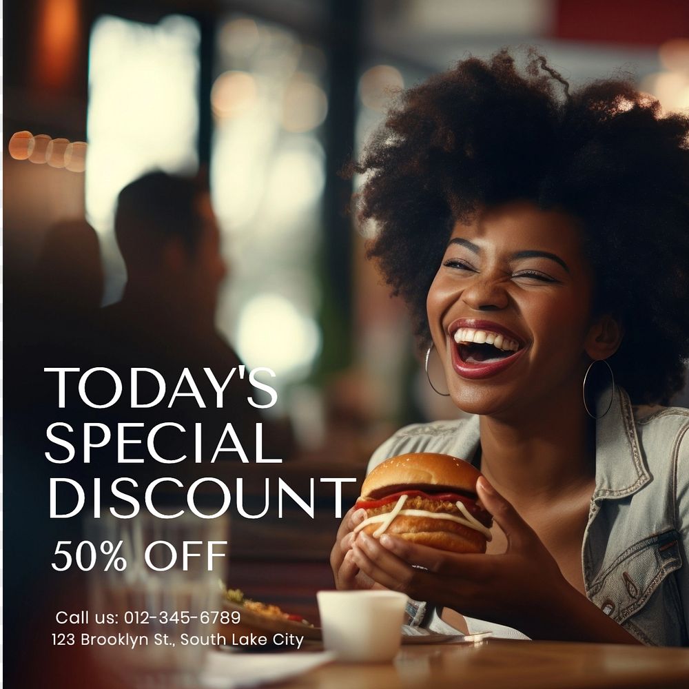 Burger discount Instagram post template, editable text