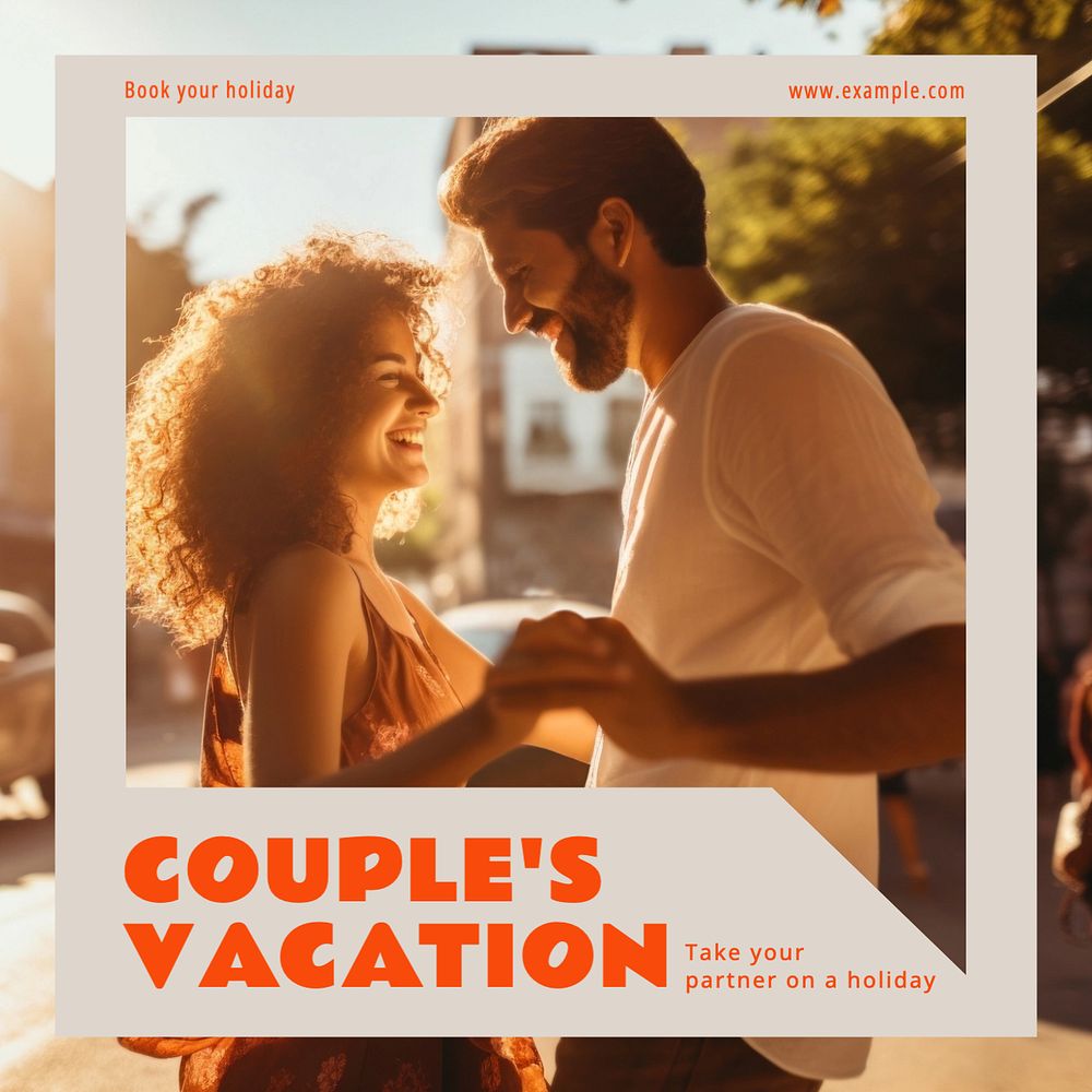 Couple's vacation Instagram post template, editable text