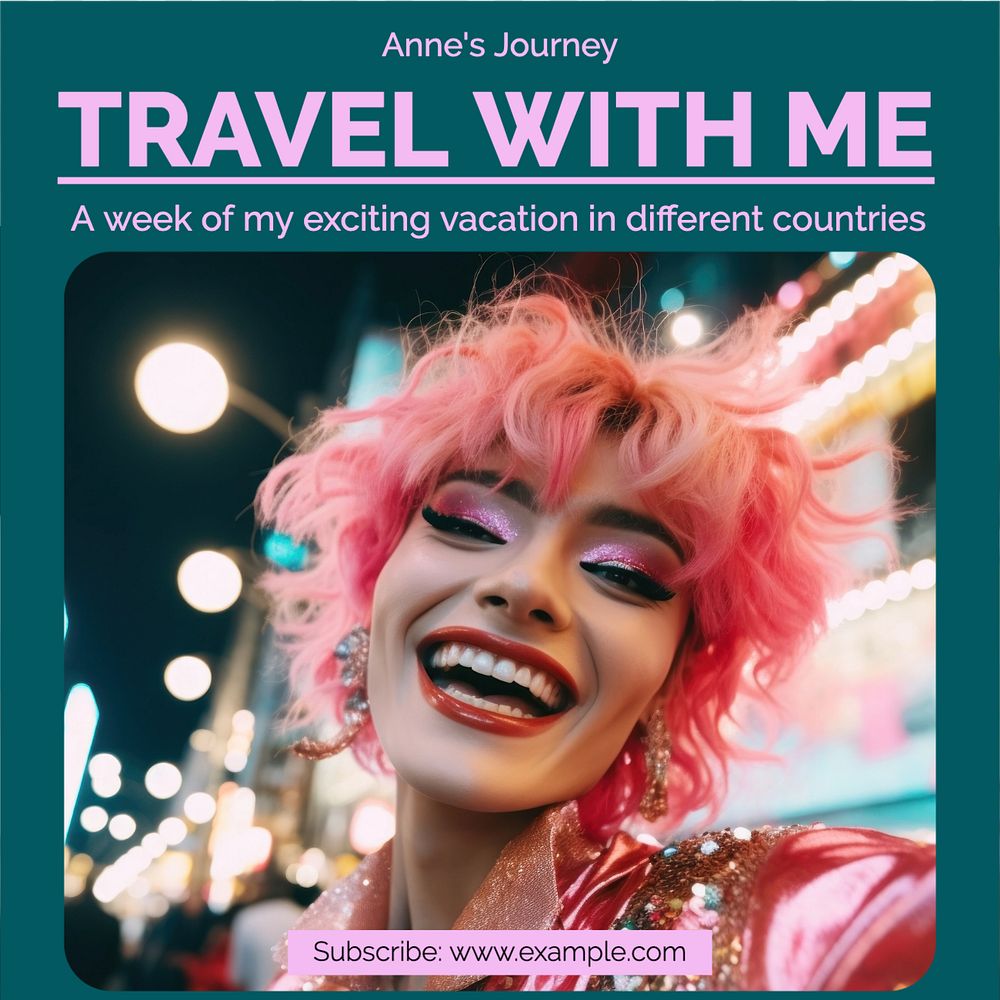 Travel vlog Instagram post template, editable text