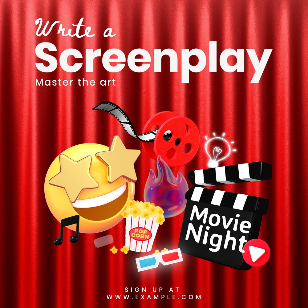 Write a screenplay Instagram post template, editable text