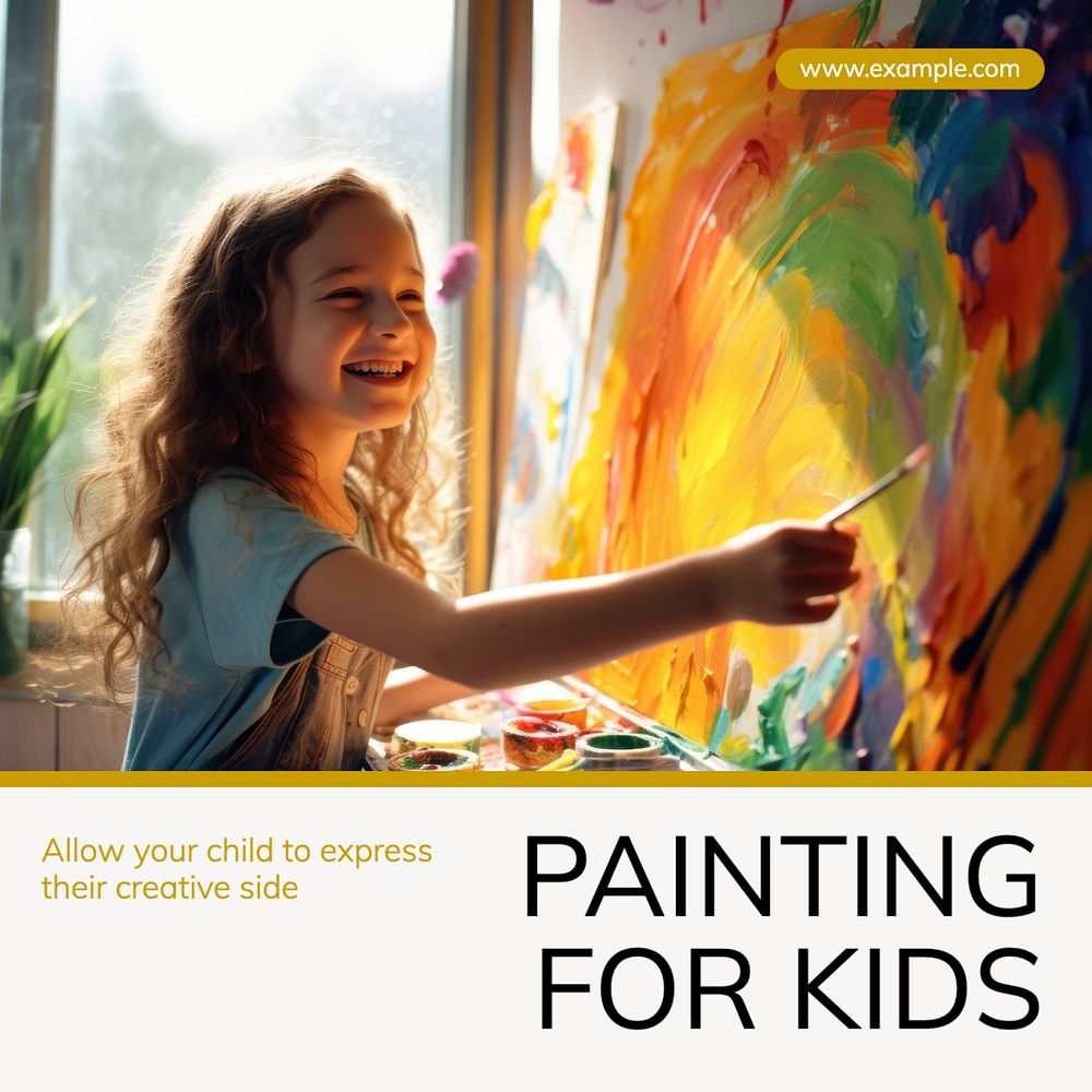 Painting for kids Instagram post template, editable text