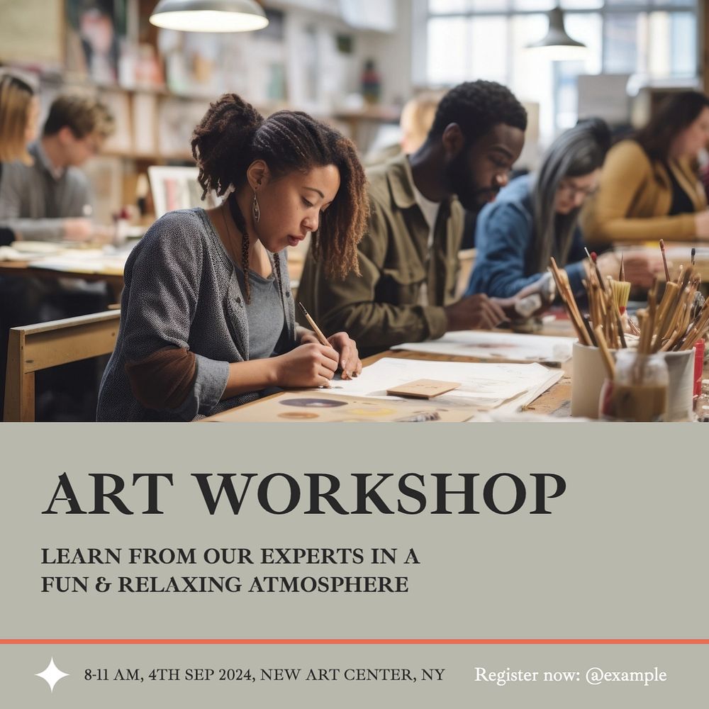 Art workshop Instagram post template, editable text