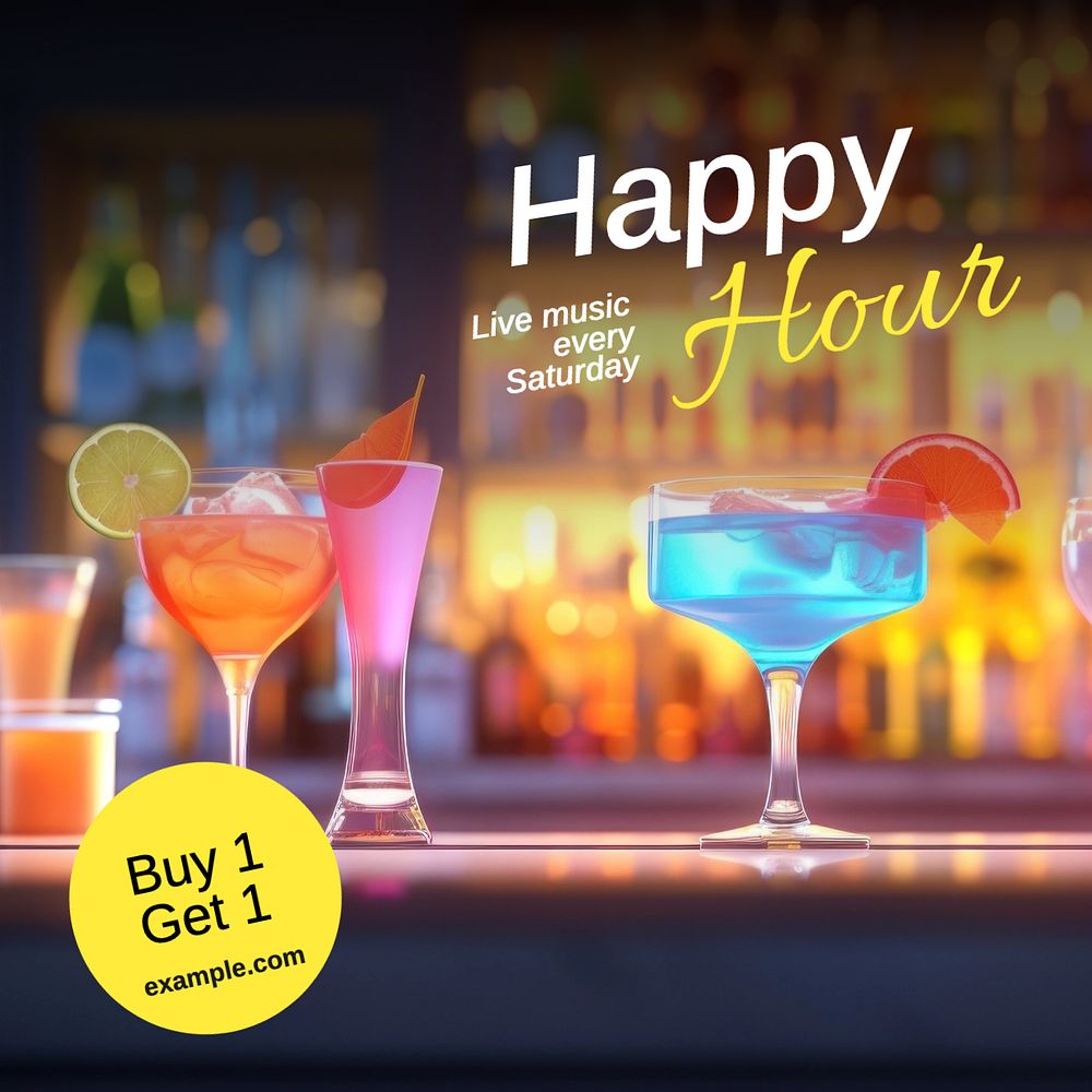 Happy hour Instagram post template, editable text