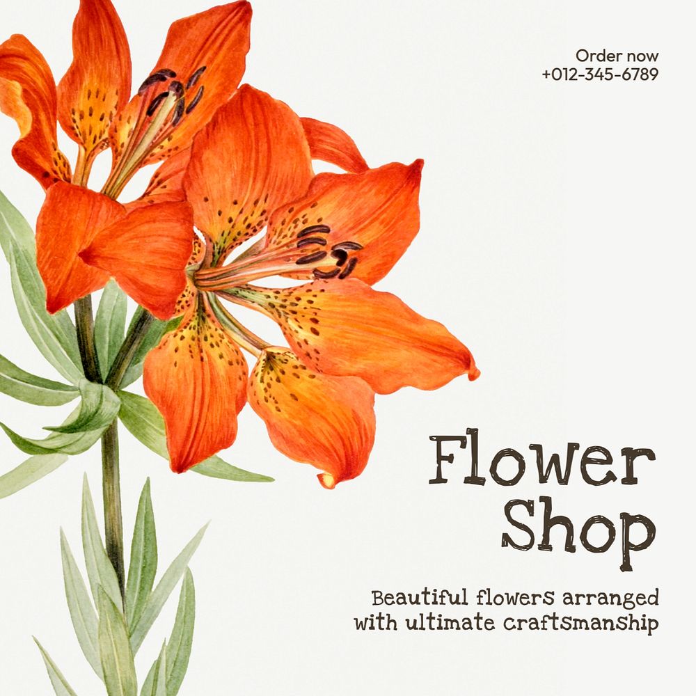 Flower shop  Instagram post template, editable text