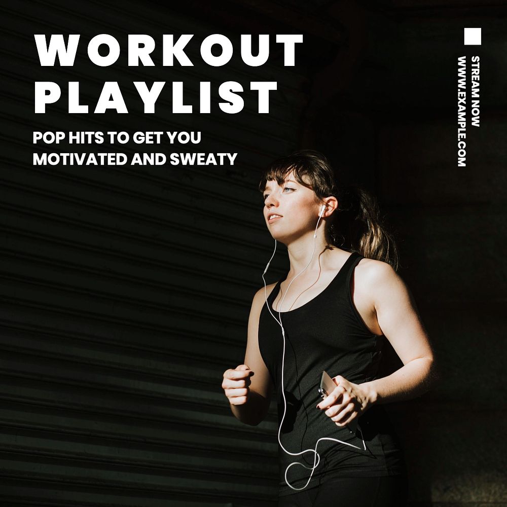 Workout playlist  Instagram post template, editable text