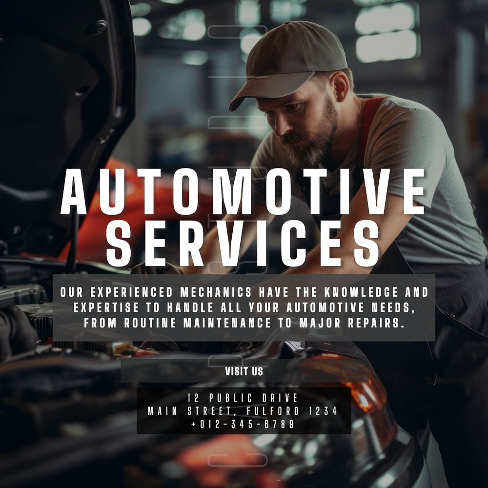 Auto services Instagram post template, editable text