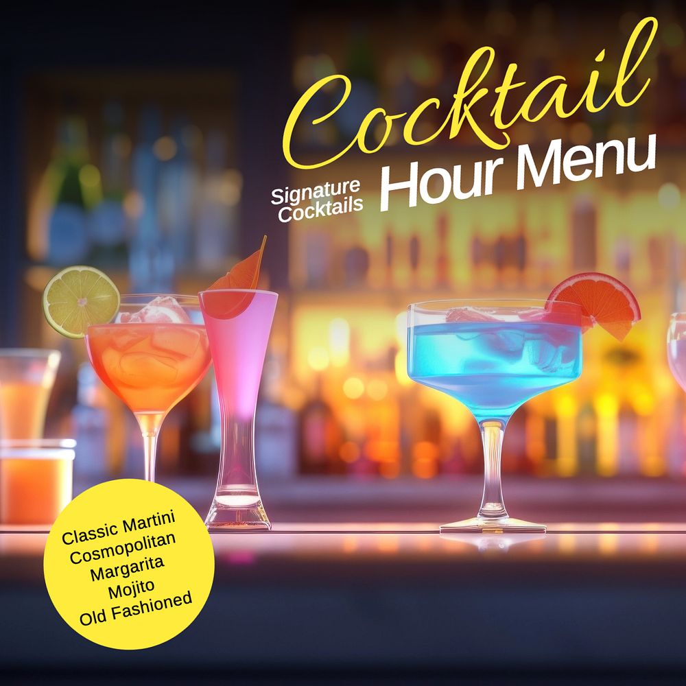 Cocktail hour menu Instagram post template, editable text