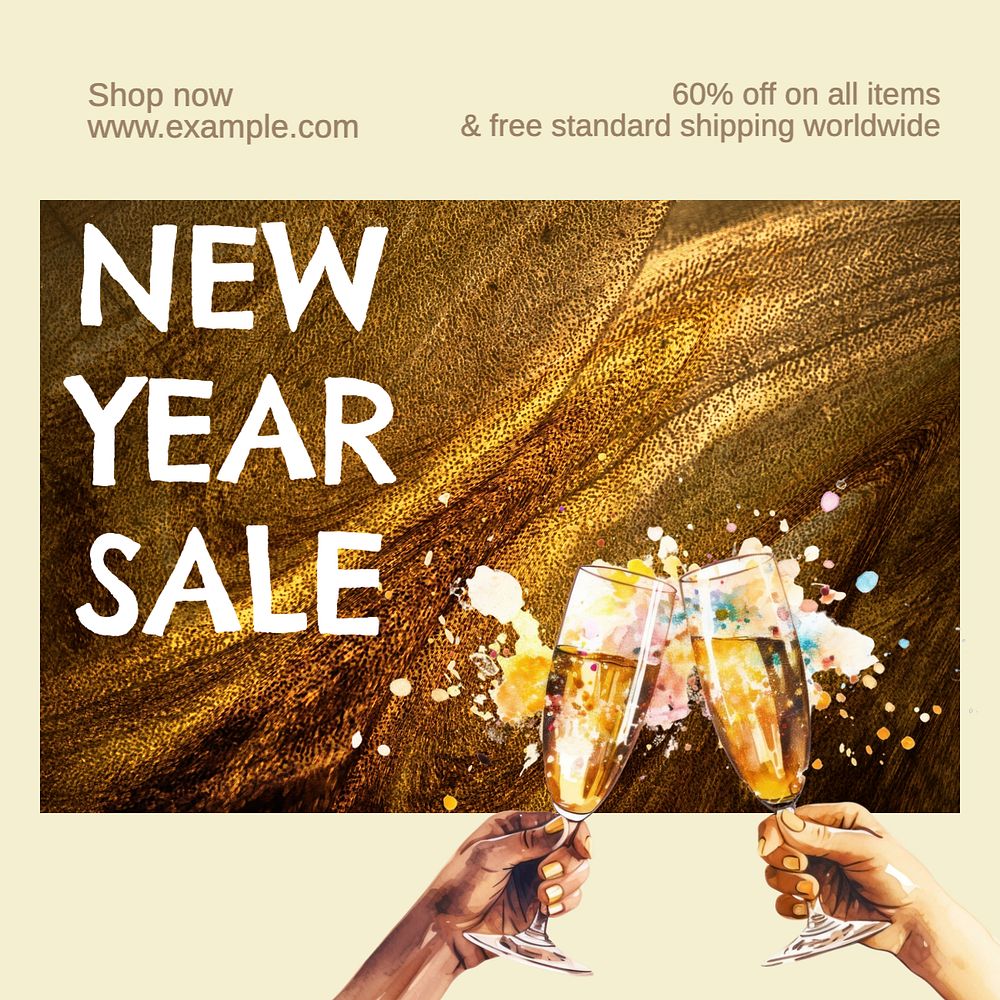 New year sale Instagram post template, editable text