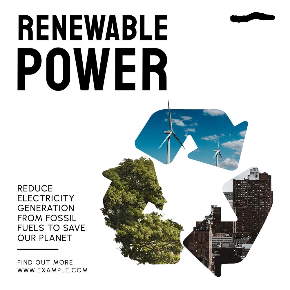 Renewable power Instagram post template, editable text