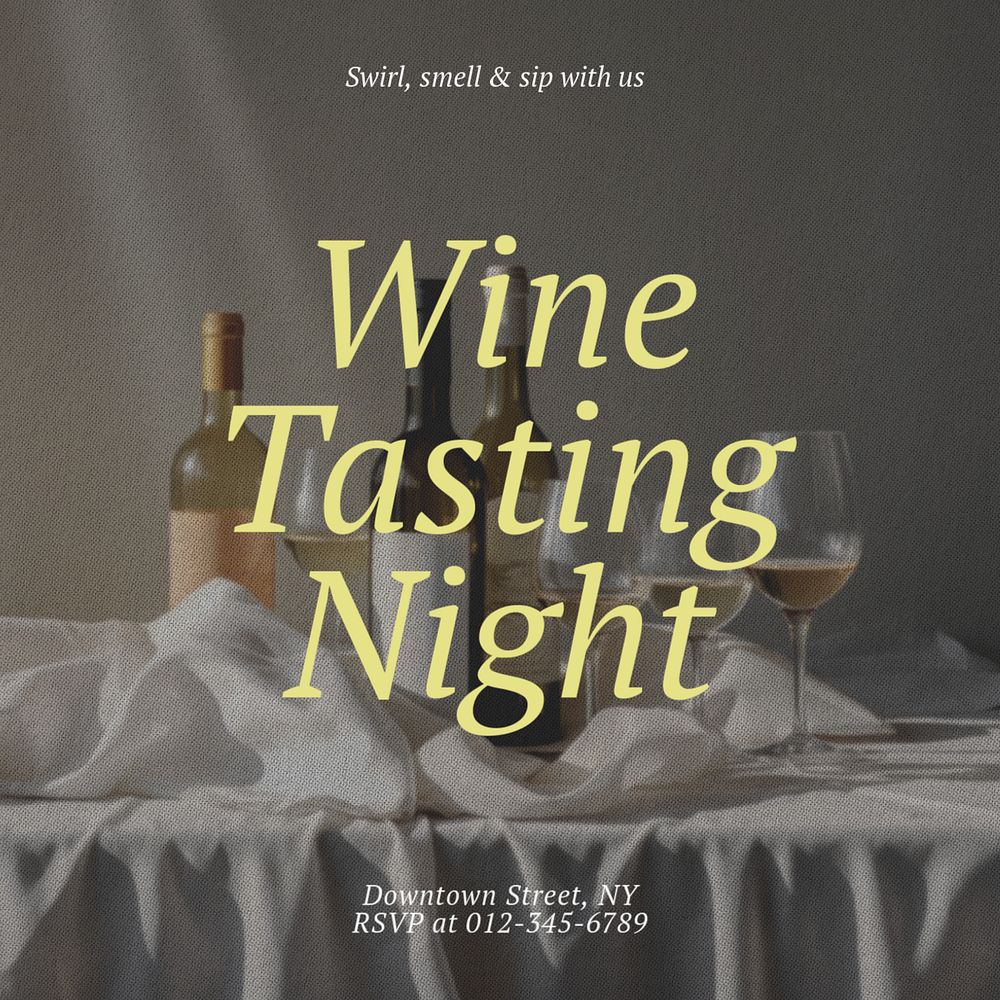 Wine tasting night Instagram post template, editable text