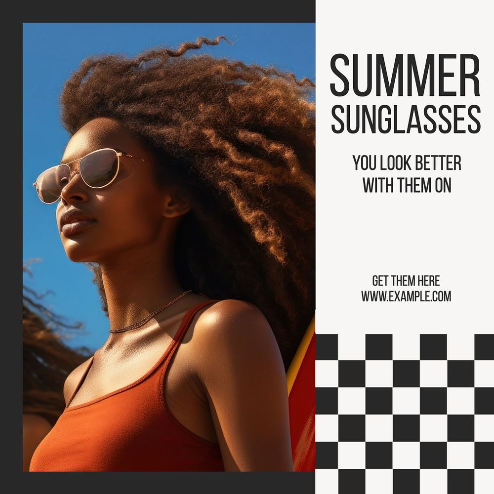 Summer sunglasses Instagram post template, editable text