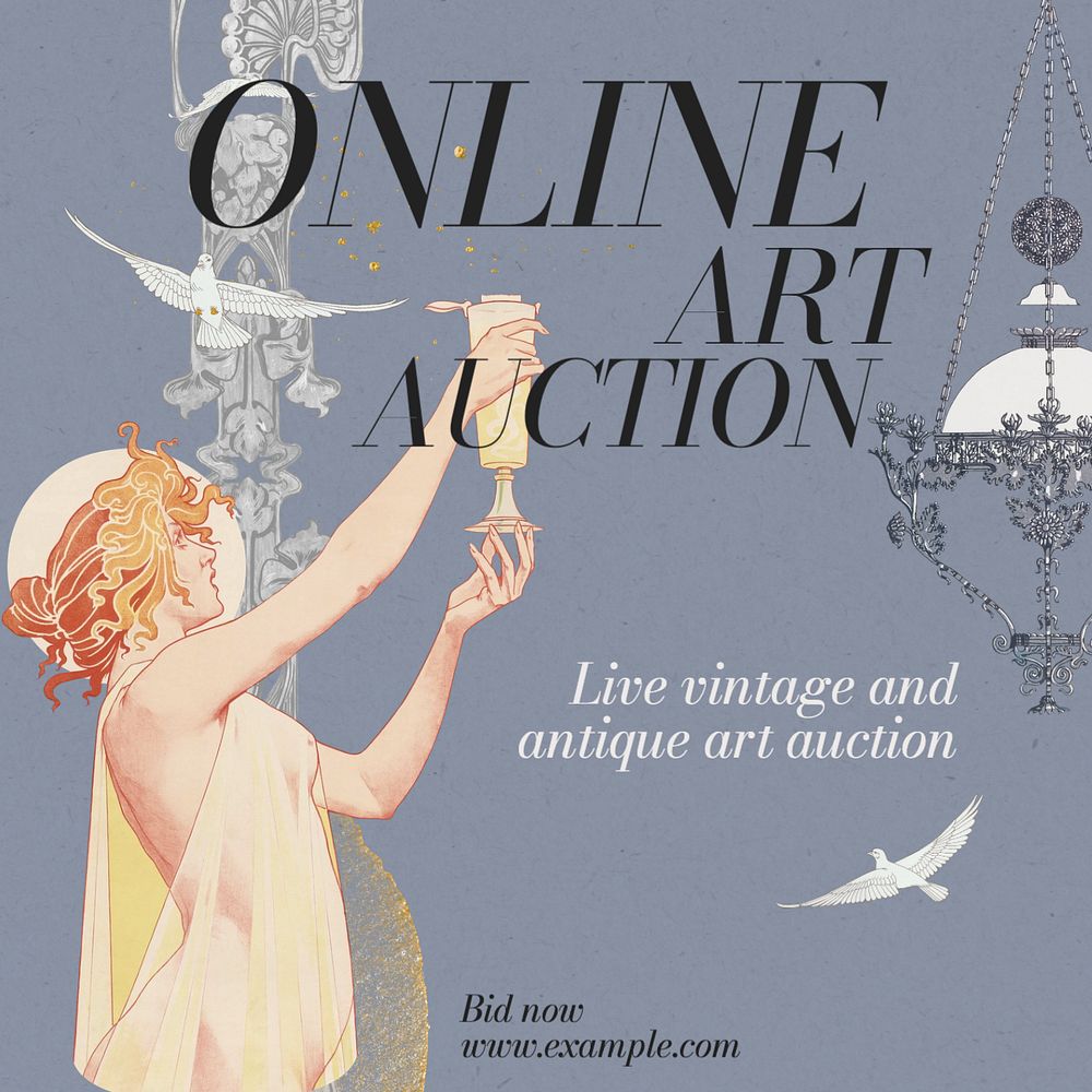 Online art auction Instagram post template, editable text