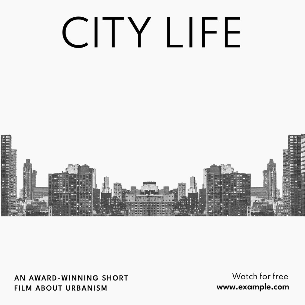 City life film Instagram post template, editable text