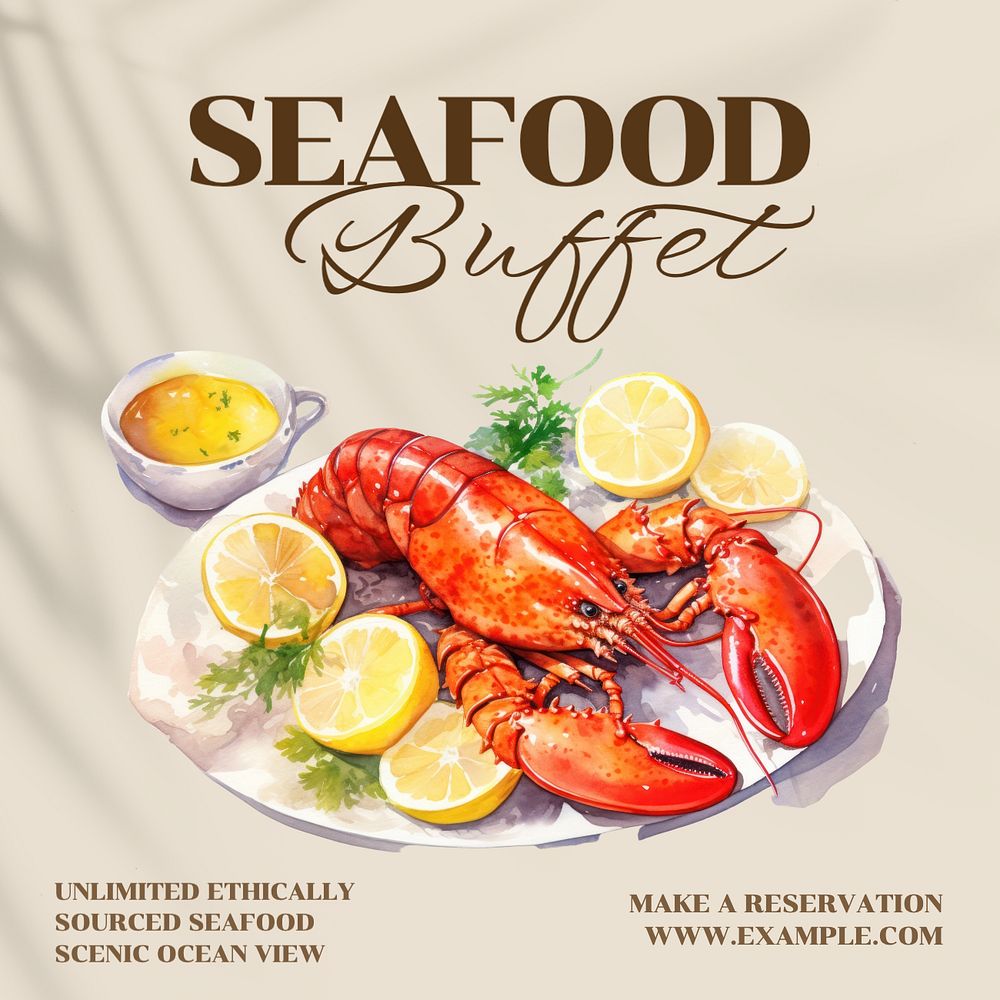 Seafood buffet Instagram post template, editable text