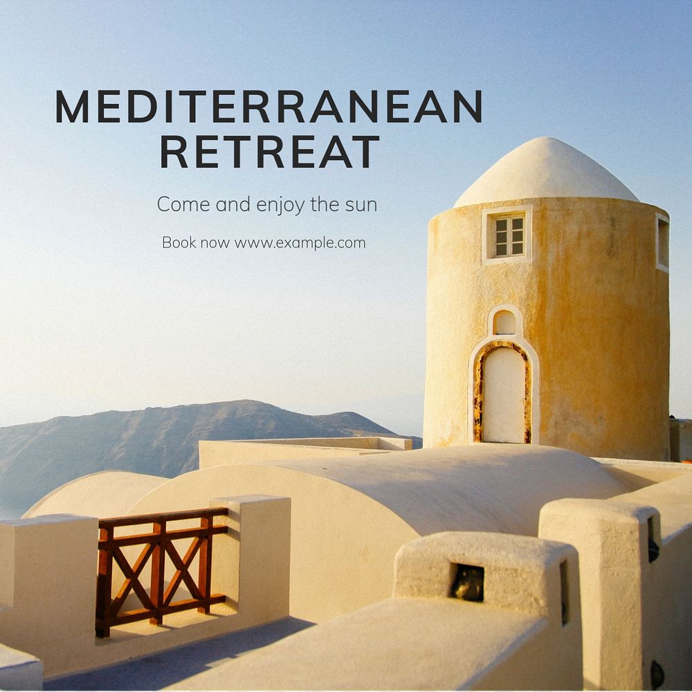 Mediterranean Retreat  Instagram post template, editable text