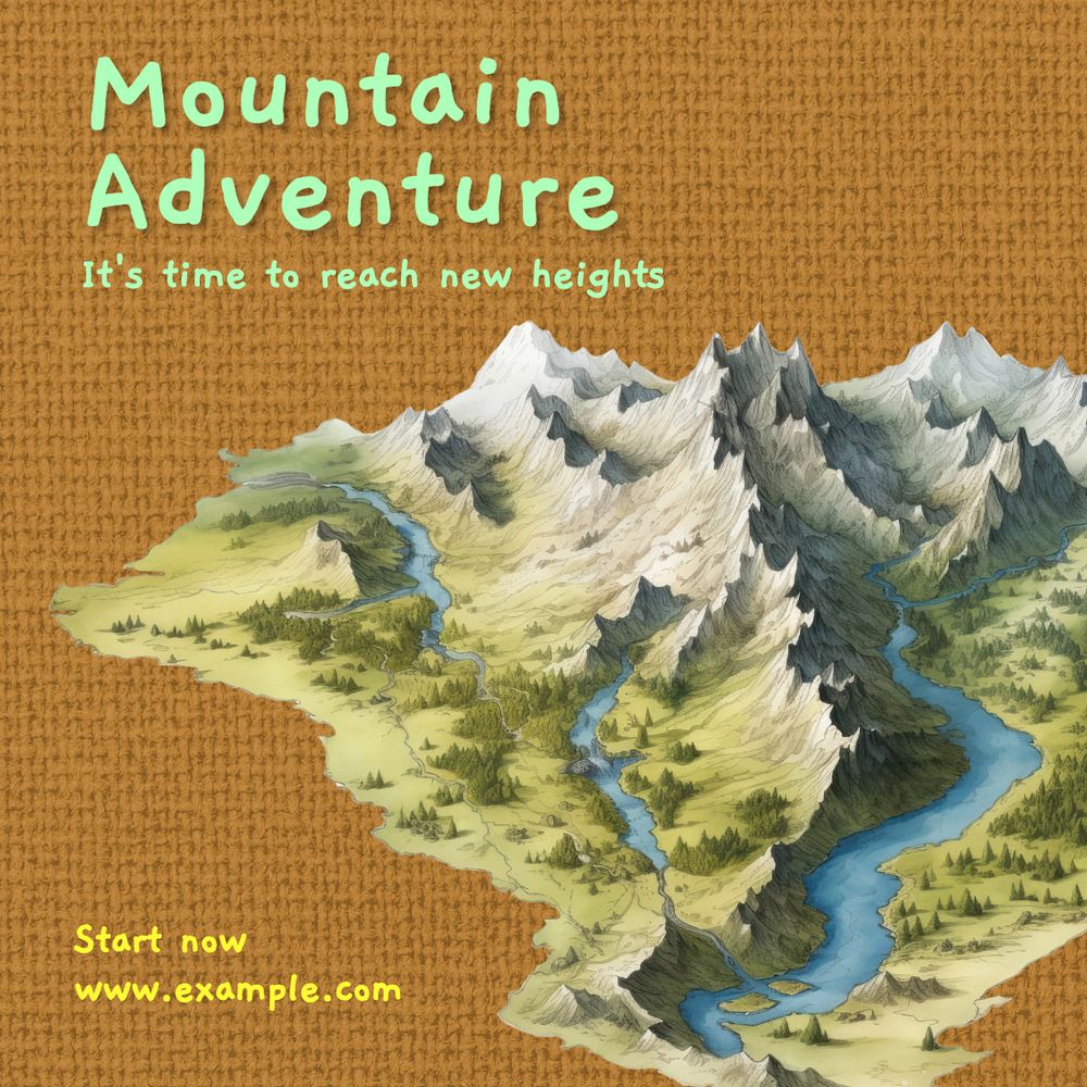 Mountain adventure Instagram post template, editable text