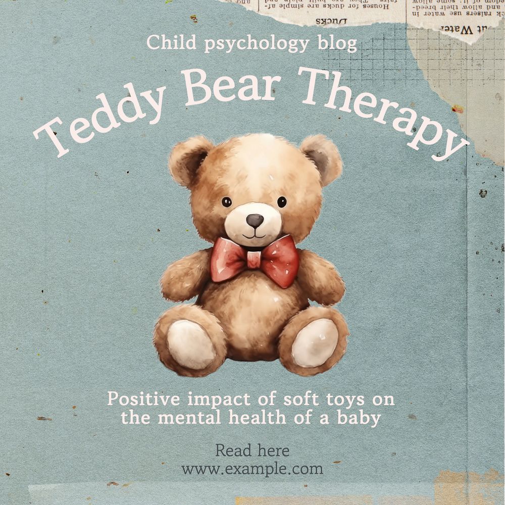 Teddy bear therapy Instagram post template, editable text