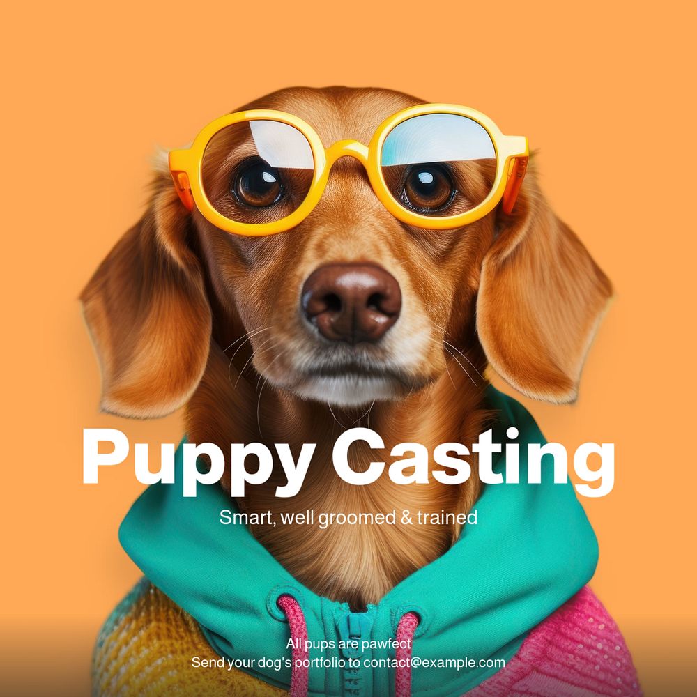 Puppy casting Instagram post template, editable text