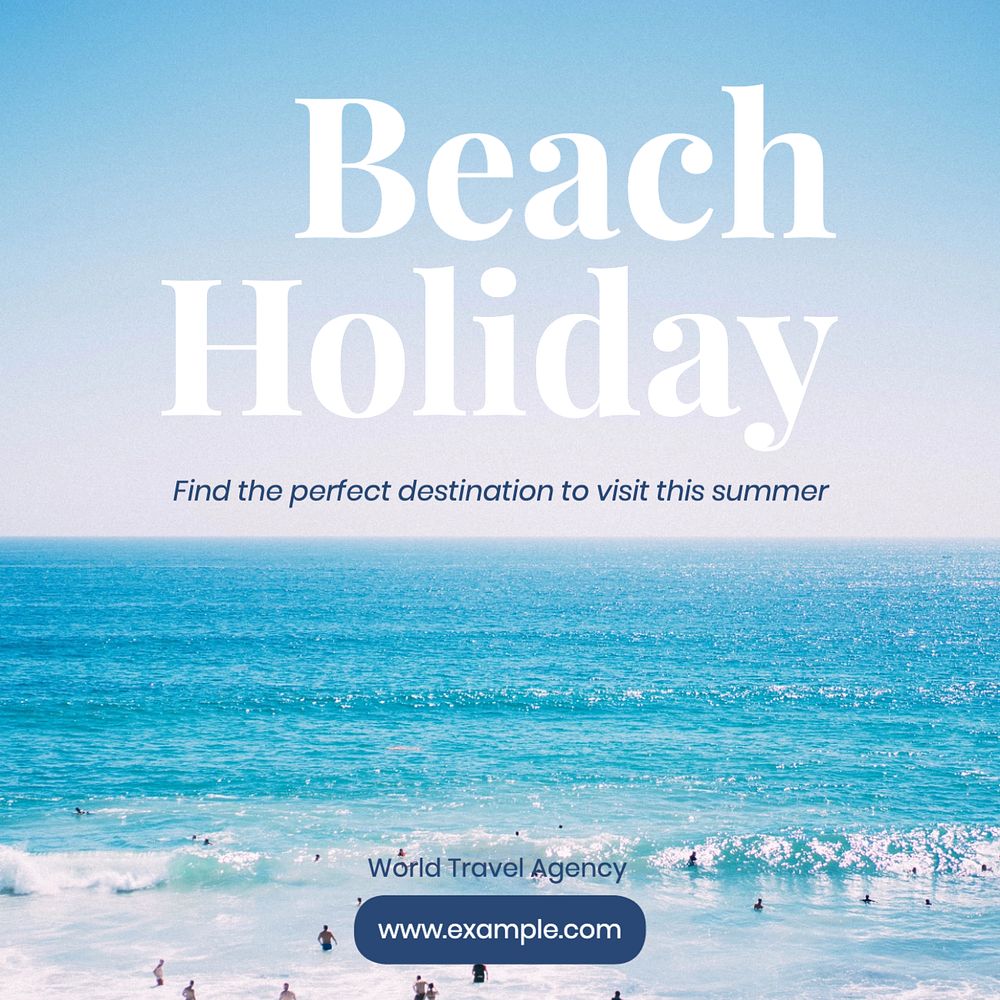 Beach holiday Instagram post template, editable text