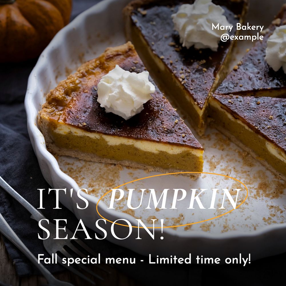 Pumpkin pie  Instagram post template, editable text